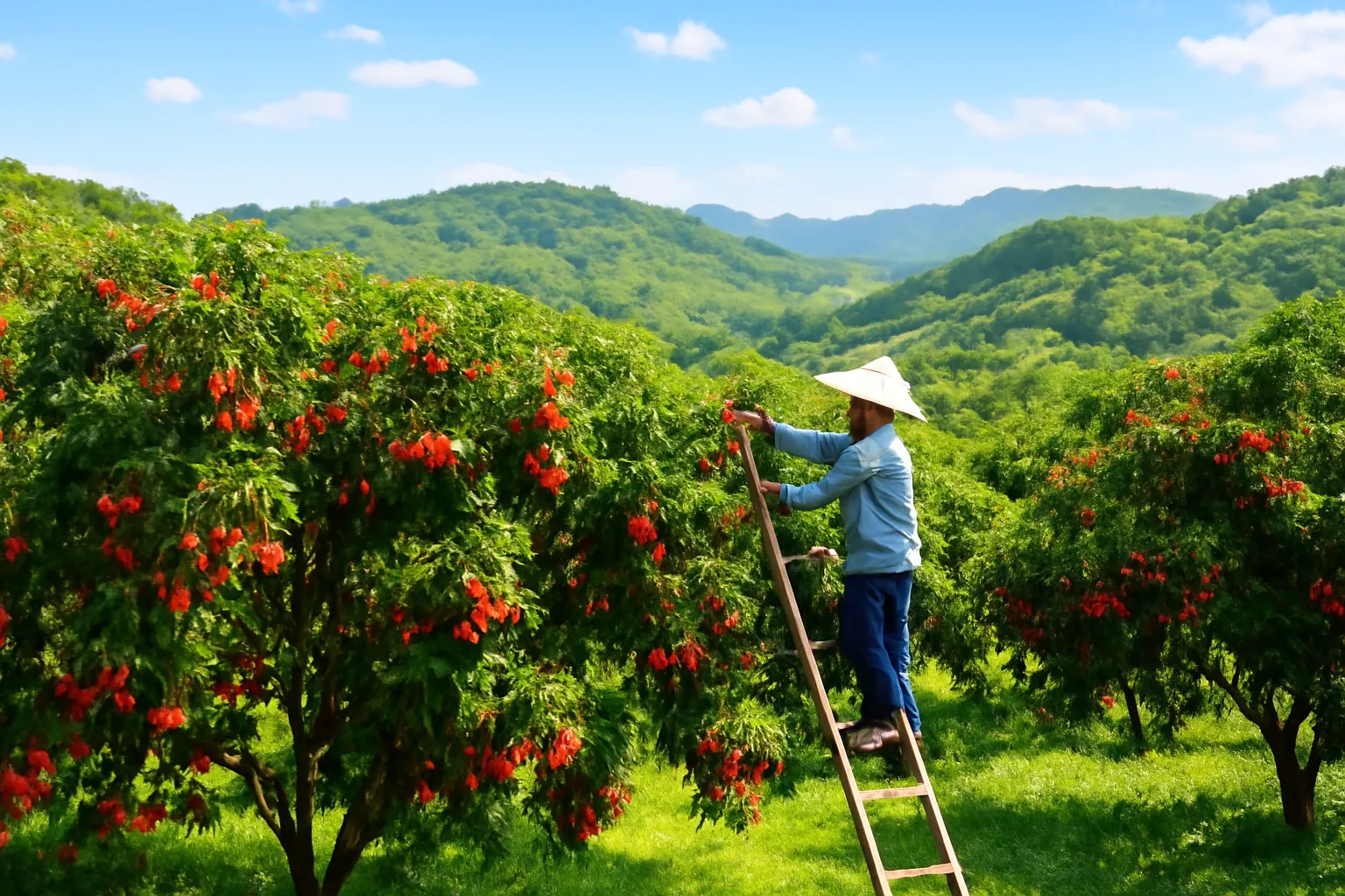 Những cây vải sai trái đỏ trên đồi trung du miền Bắc đầu hè