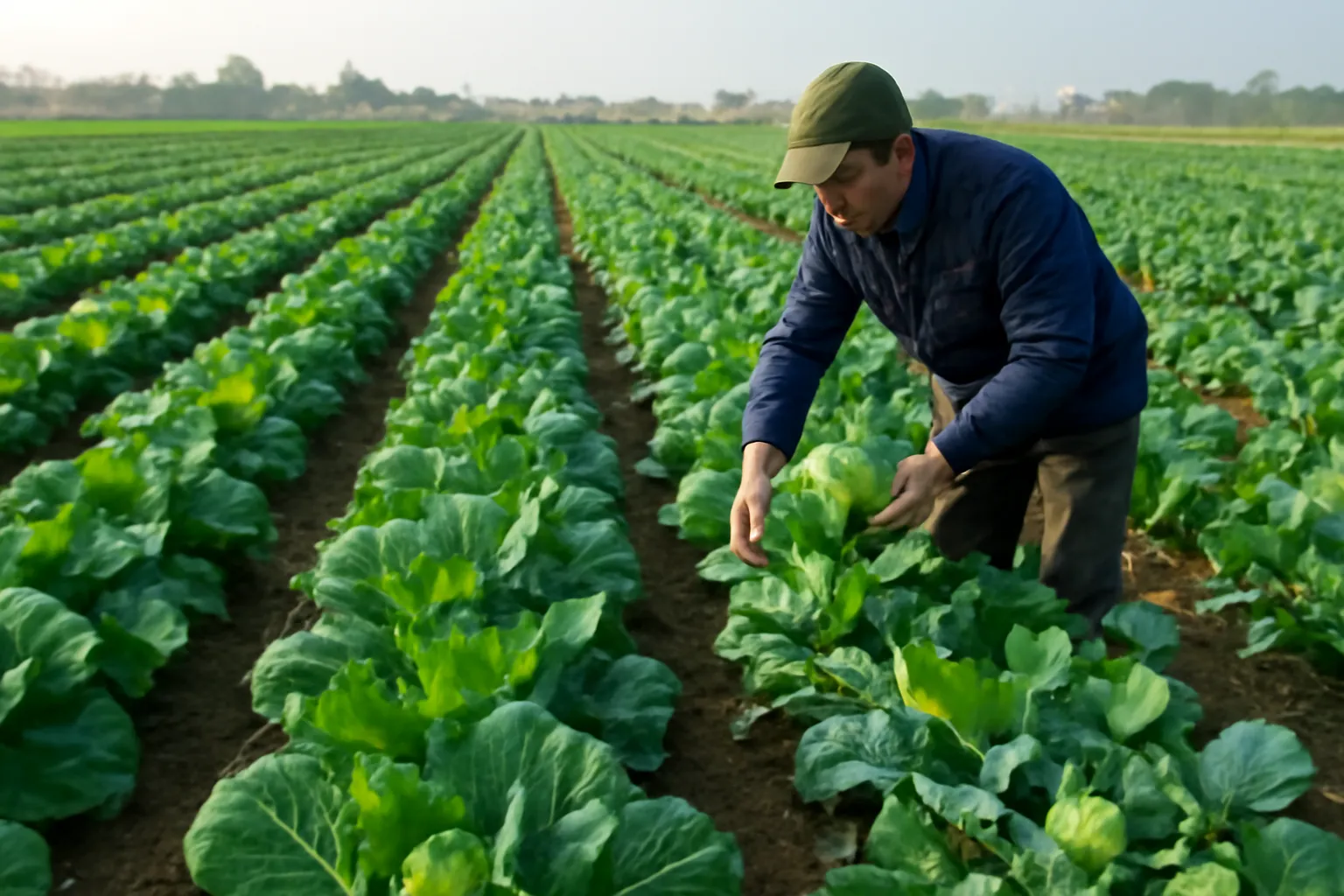 Cánh đồng rau vụ đông với bắp cải, su hào xanh mướt ở đồng bằng Bắc Bộ